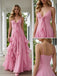Pink V-neck  Spaghetti Straps Ruffles Chiffon Sleeveless A-Line Long Prom Party Dress,PDS11827
