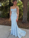 Light Blue Lace Appliques Sleeveless Mermaid Long Prom Party Dress,PDS11759