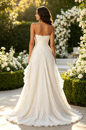 Elegant Pleats Strapless Sleeveless Chiffon Ruffles A-Line Floor Length Wedding Dresses, WD0363