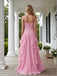 Pink V-neck  Spaghetti Straps Ruffles Chiffon Sleeveless A-Line Long Prom Party Dress,PDS11827