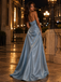 Luxury Dusty Blue Organza Strapless Ruched A Line Long Evening Gown,PDS118781