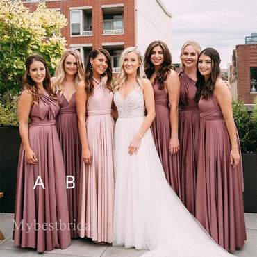 Mismatched Elegant V-neck Sleeveless A-line Bridesmaid Dressess, BDS0328