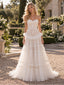 Dreamy Strapless Lace Corset Ruffled Tiered Tulle A Line Wedding Dress, WD0399