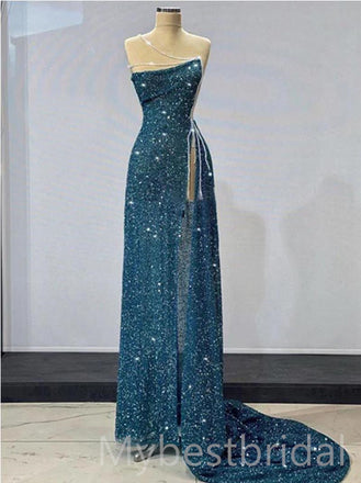 Sparkly Strapless Sleeveless Side slit  Mermaid Long Prom Dress,PDS1134