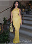 Yellow Shiny Scoop Sleeveless Sheath Floor Length Prom Dress,PDS11628