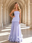 Romantic Lavender Strapless 3D Floral Pleated Maxi Formal Dress,PDS118540