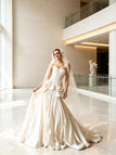 Vintage Pleats Dimensional Flowers Sleeveless Satin A-Line Floor Length Wedding Dresses, WD0381