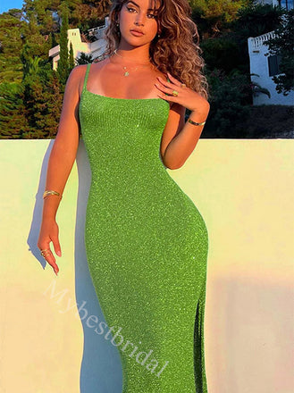 Sexy Sequare Sleeveless Side Slit Sheath Long Prom Dress,PDS11556