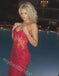 Red Sexy Spaghetti Straps Sleeveless Sheath Floor Length Prom Dress,PDS11610
