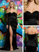 Black Satin Sweetheart Off Shoulder Side Slit Mermaid Long Prom Party Dress,PDS118494