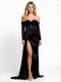Black Satin Sweetheart Off Shoulder Side Slit Mermaid Long Prom Party Dress,PDS118494
