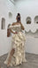 Ivory Off Shoulder A-line Ruffle Side Slit Floor Length Prom Dress,PDS11580