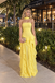 Bright Yellow Halter Strapless Chiffon Ruffled Tiered A-Line Long Prom Dress,PDS118577