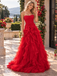 Luxury Strapless Pleated Tulle Ruffled A-Line Long Prom Party Dress,PDS118678
