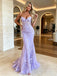 Lavender Sweetheart Sheer Corset Lace Appliques Mermaid Long Prom Gown,PDS118578
