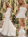 Glamorous Strapless Ruched Satin Mermaid Wedding Dress with Ruffled Tulle Skirt,WD0437
