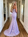 Lavender Sweetheart Sheer Corset Lace Appliques Mermaid Long Prom Gown,PDS118578
