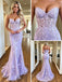 Lavender Sweetheart Sheer Corset Lace Appliques Mermaid Long Prom Gown,PDS118578