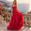 Luxury Strapless Pleated Tulle Ruffled A-Line Long Prom Party Dress,PDS118678
