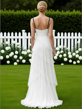 Black and White Bowknot Ruffles High-Low A-Line Long Prom Party Dress,PDS118495