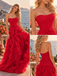 Luxury Strapless Pleated Tulle Ruffled A-Line Long Prom Party Dress,PDS118678