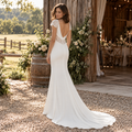 Elegant V-Neck Cap Sleeve Lace Cutout Fit And Flare Wedding Gown,WD0438
