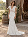 Elegant V-Neck Cap Sleeve Lace Cutout Fit And Flare Wedding Gown,WD0438