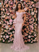Romantic Blush Pink Lace Off Shoulder 3D Floral Mermaid Prom Dress,PDS118766