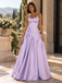 Elegant Spaghetti Strap Satin Pleated A-Line Long Prom Dress,PDS118680