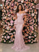 Romantic Blush Pink Lace Off Shoulder 3D Floral Mermaid Prom Dress,PDS118766