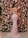 Romantic Blush Pink Lace Off Shoulder 3D Floral Mermaid Prom Dress,PDS118766