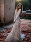 Sexy V-neck Long Sleeves Mermaid Lace Applique Wedding Dresses, WDY0353