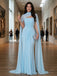 Elegant Sky Blue Chiffon Cape Pleated Strapless Mermaid Formal Dress,PDS118767