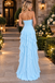 Sky Blue Strapless Bow Cutout Chiffon Asymmetrical Tiered Long Prom Dress,PDS118580