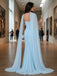 Elegant Sky Blue Chiffon Cape Pleated Strapless Mermaid Formal Dress,PDS118767