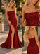 Glam Strapless Sleeveless Sequin Mermaid Slit Long Evening Gown,PDS118681