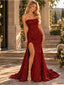 Glam Strapless Sleeveless Sequin Mermaid Slit Long Evening Gown,PDS118681