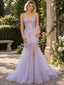 Romantic Strapless Lace Appliqued Glitter Tulle Mermaid Prom Dress,PDS118682