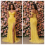 Stunning Yellow Lace Off Shoulder High Slit Mermaid Prom Gown,PDS118768