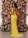 Stunning Yellow Lace Off Shoulder High Slit Mermaid Prom Gown,PDS118768