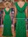 Green V-Neck Ruffled Chiffon High Slit A-Line Long Evening Gown,PDS118581