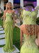 Sage Green Sweetheart Sheer Lace Corset Draped Chiffon Mermaid Prom Dress,PDS118582