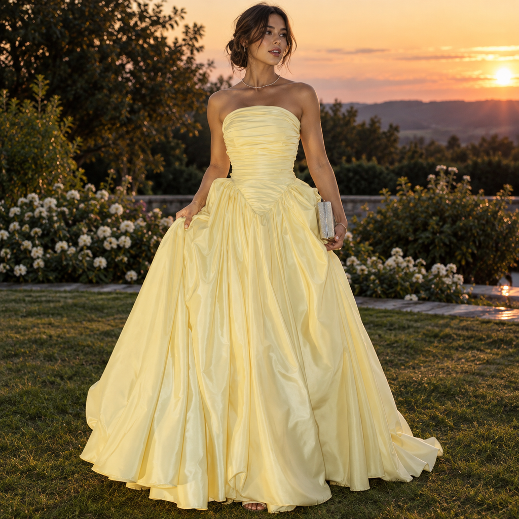 Chic Strapless Ruched Taffeta Puffy A-Line Formal Party Dress,PDS118683