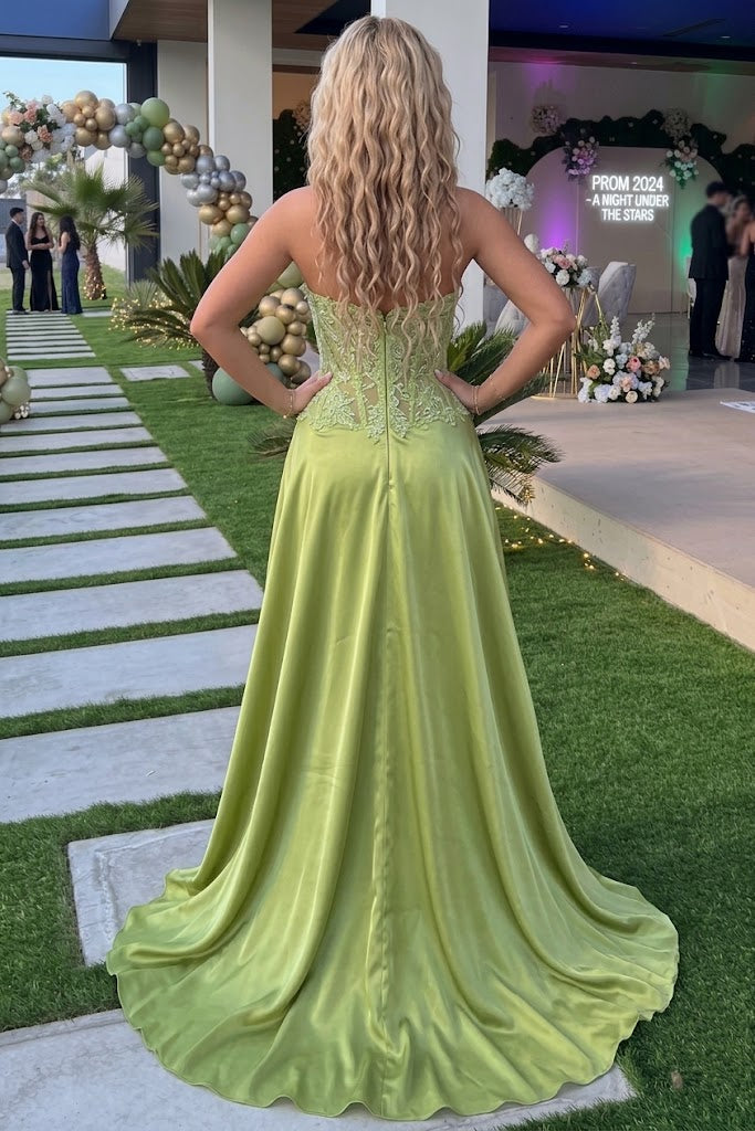 Sage Green Sweetheart Sheer Lace Corset Draped Chiffon Mermaid Prom Dress,PDS118582
