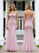 Sexy Pink V-Neck Spaghetti Straps Mermaid Long Prom Party Dress,PDS118499