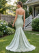 Luxe Sage Green Satin Beaded Strapless Mermaid Long Evening Dress,PDS118769