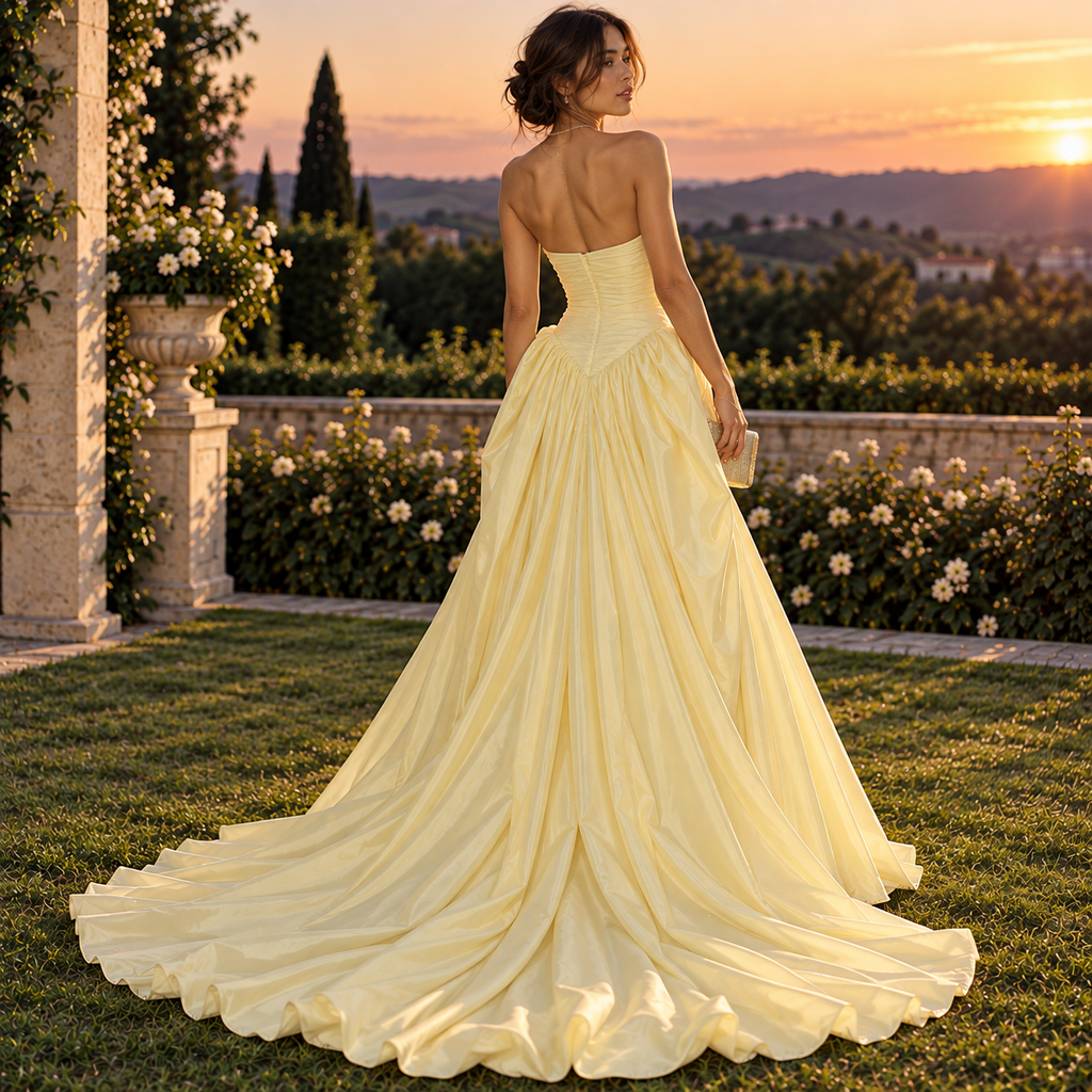 Chic Strapless Ruched Taffeta Puffy A-Line Formal Party Dress,PDS118683