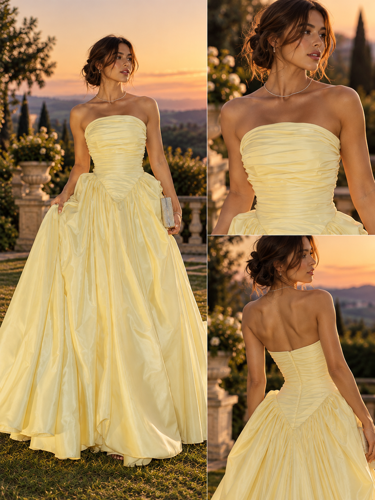 Chic Strapless Ruched Taffeta Puffy A-Line Formal Party Dress,PDS118683