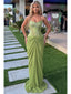 Sage Green Sweetheart Sheer Lace Corset Draped Chiffon Mermaid Prom Dress,PDS118582