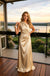 Champagne Satin One Shoulder Ruched Sleeveless A-Line Long Evening Dress,PDS118583